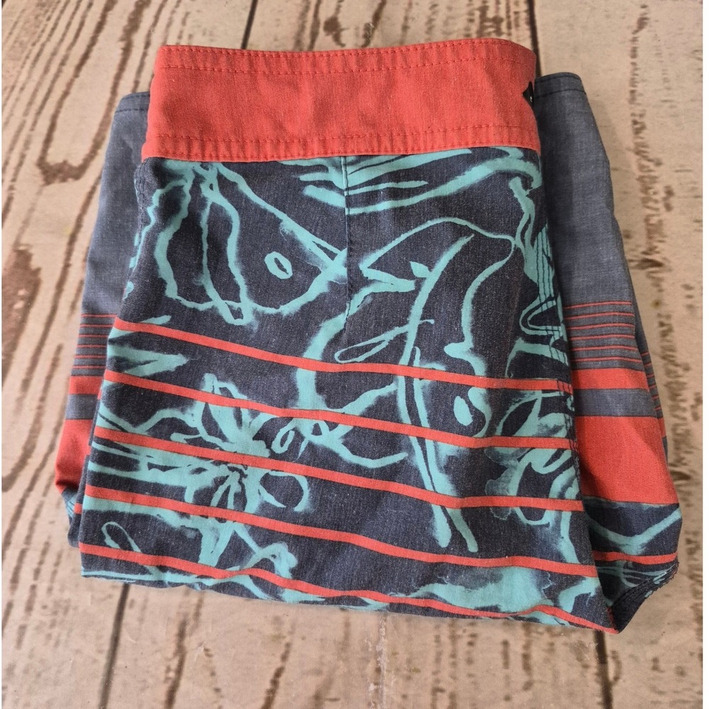 O'Neill Boys Board Shorts Size 14 Blue Orange Floral Stripe Swim Trunks